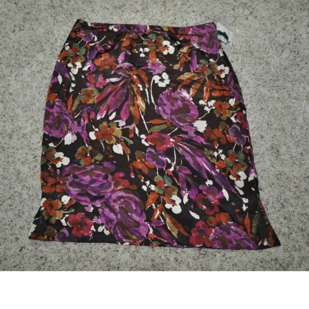 Womens Skirt 12 Purple Brown Floral Lined Zip Side Summer Lined Jaclyn Smith
